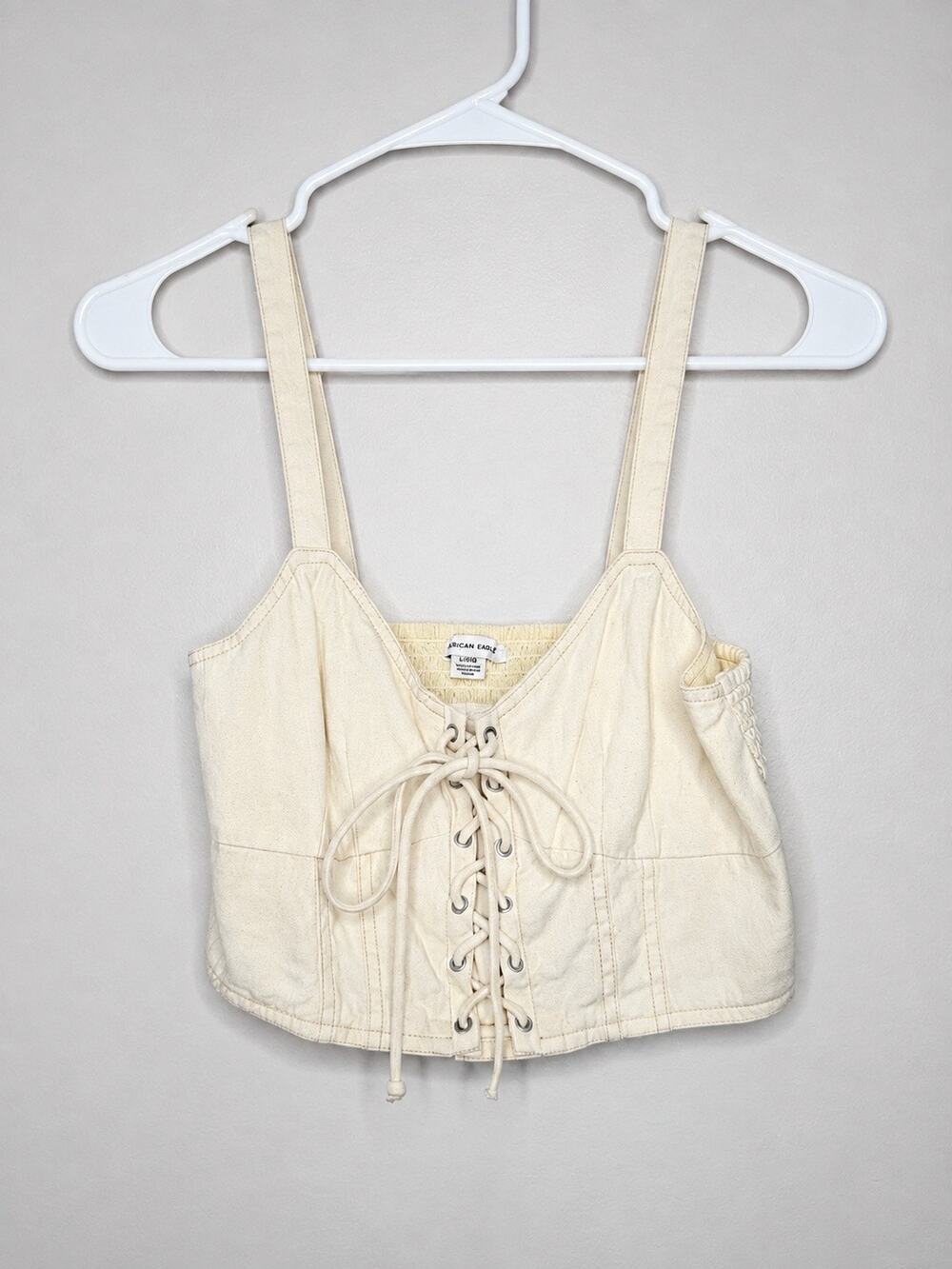 American Eagle Cream Lace-Up Corset Crop Top Size Small Y2K Cottagecore Boho